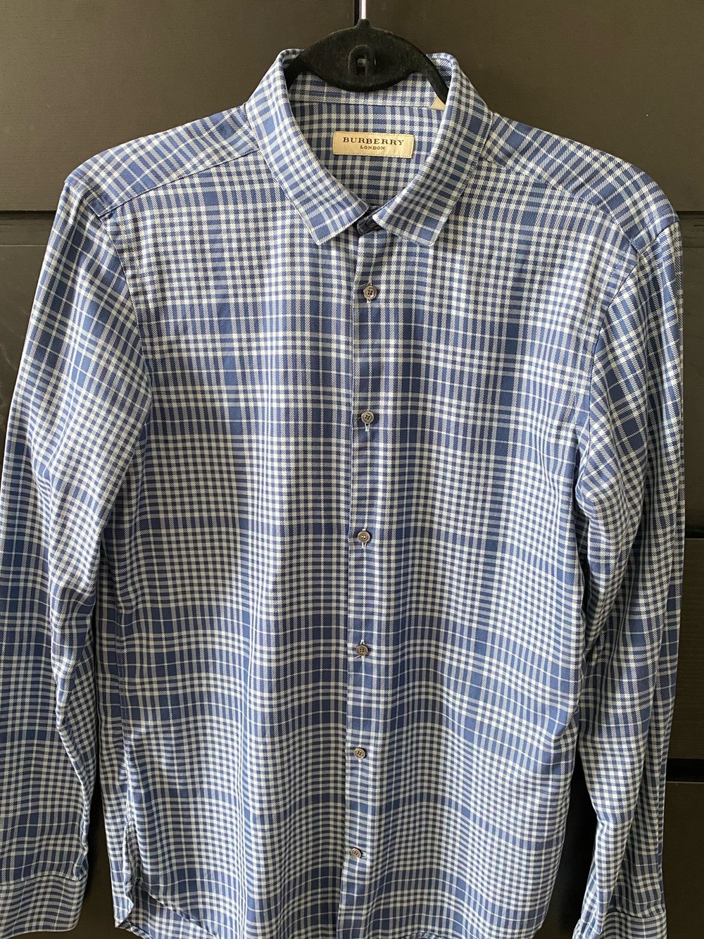 Burberry Blue and White Checked cotton Dress Shirt